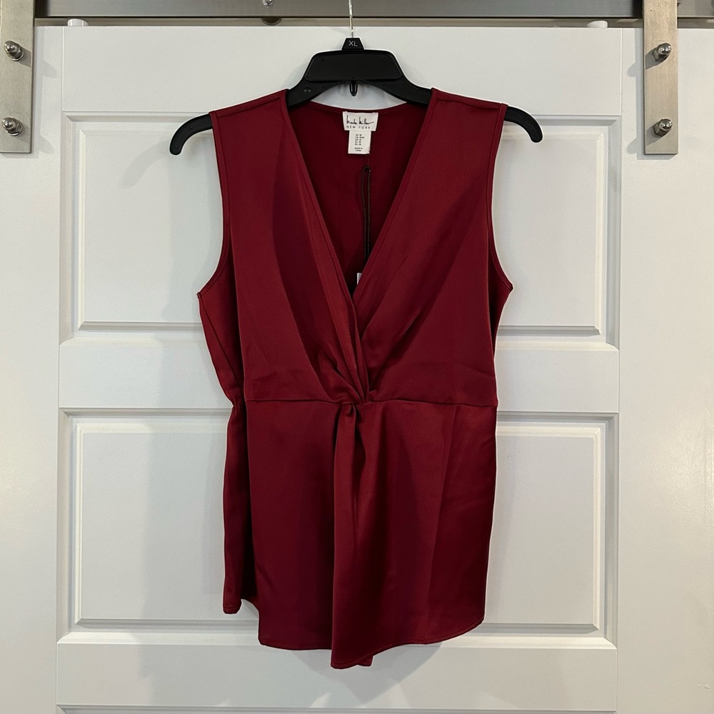 Nicole Miller Wine Red Satin Top (Size M)